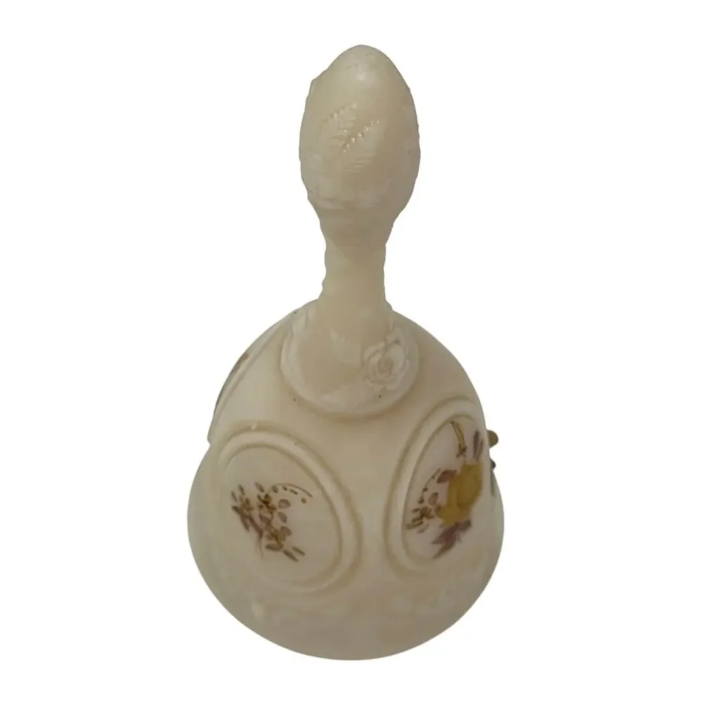 Vintage Fenton Chocolate Rose Satin Custard Glass Bell Signed Pam Bibbee